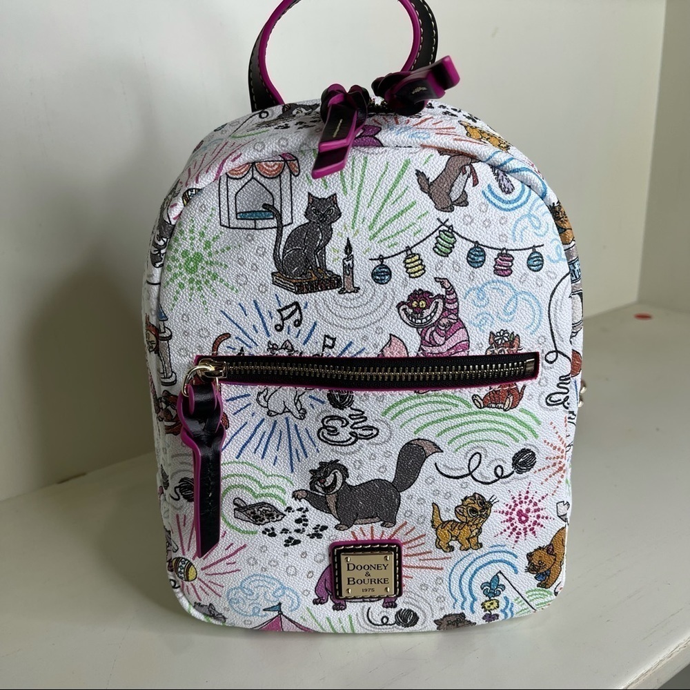 New! Disney Dooney & Bourke Disney "Sketch Cats" Small Backpack Colorful Print